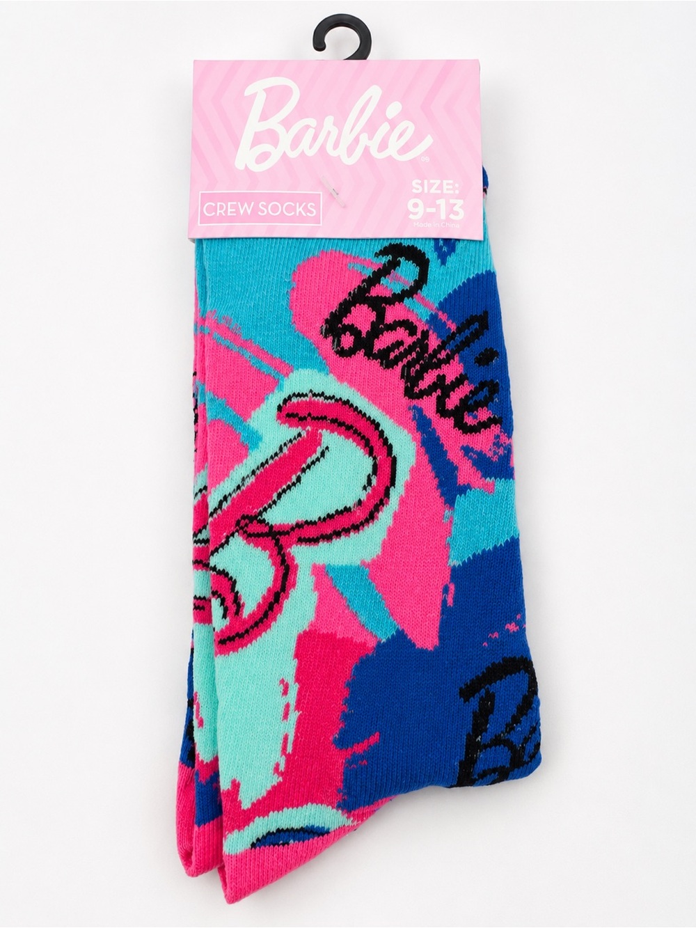 Barbie Crew Socks Pink Blue Graphic Crew Socks Size 9-13 NWT